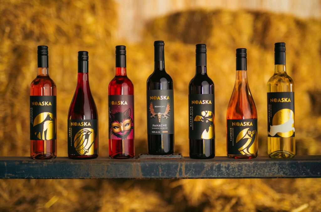 La gamme des vins de Noaska, des produits 100% canadiens, élaborés localement au Nouveau-Brunswick. (Photo : Noaska)